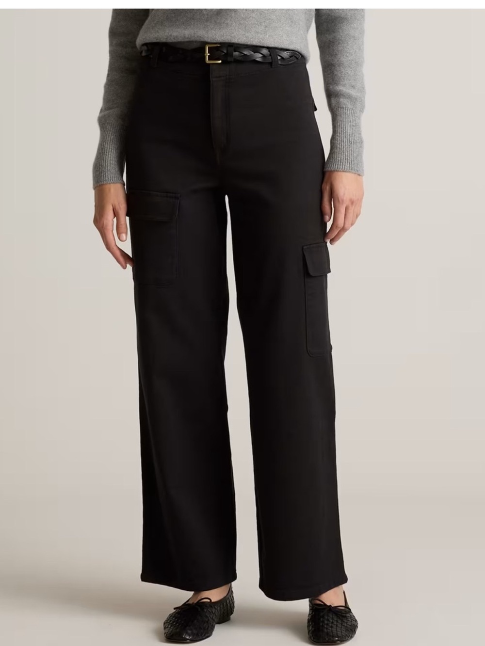 Quince Organic Stretch Cotton Twill Cargo Pants in Black size 14 NWT